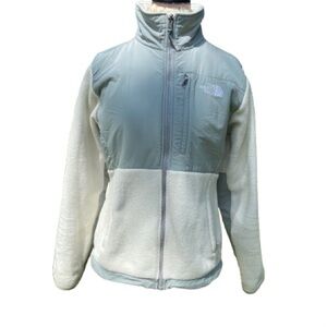 The North Face Gray and White Ski Jacket with High Collar